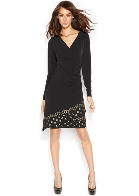 michael kors grommet trim faux wrap dress|Michael Kors Grommet.